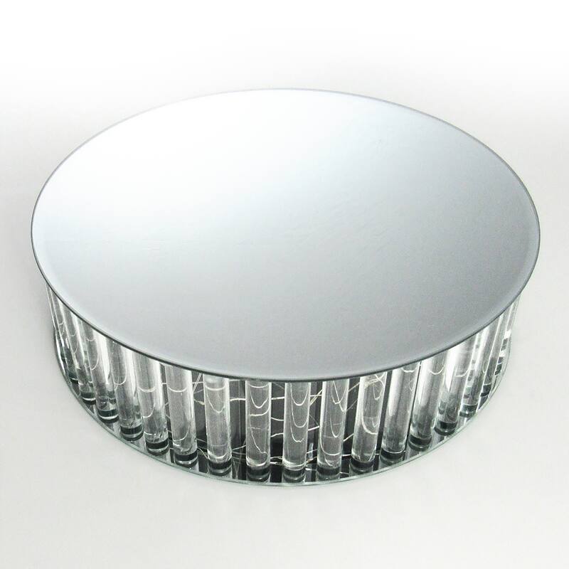 Round Mirror LED Fairy Light Up Glass Columns Cake Stand Dessert Display Tray Riser
