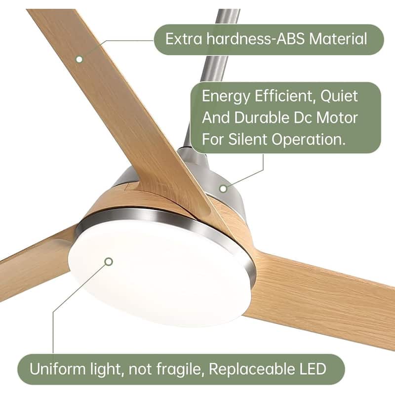 52-In Indoor/Outdoor Modern Integrated LED Nickel Ceiling Fan with Light and Remote Control