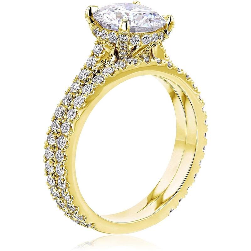 Annello by Kobelli 14K Gold 2ct Round Forever One Moissanite Fancy Hidden Halo Set (DEF/VS, DEF/VS)