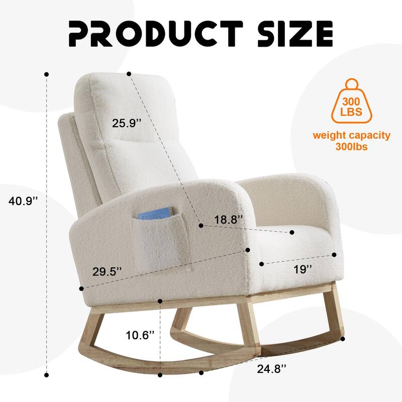 Anmytek Modern Nursery Glider Rocking Chair Solid Wood Legs High Backrest Side Pocket for Living Room Lounge