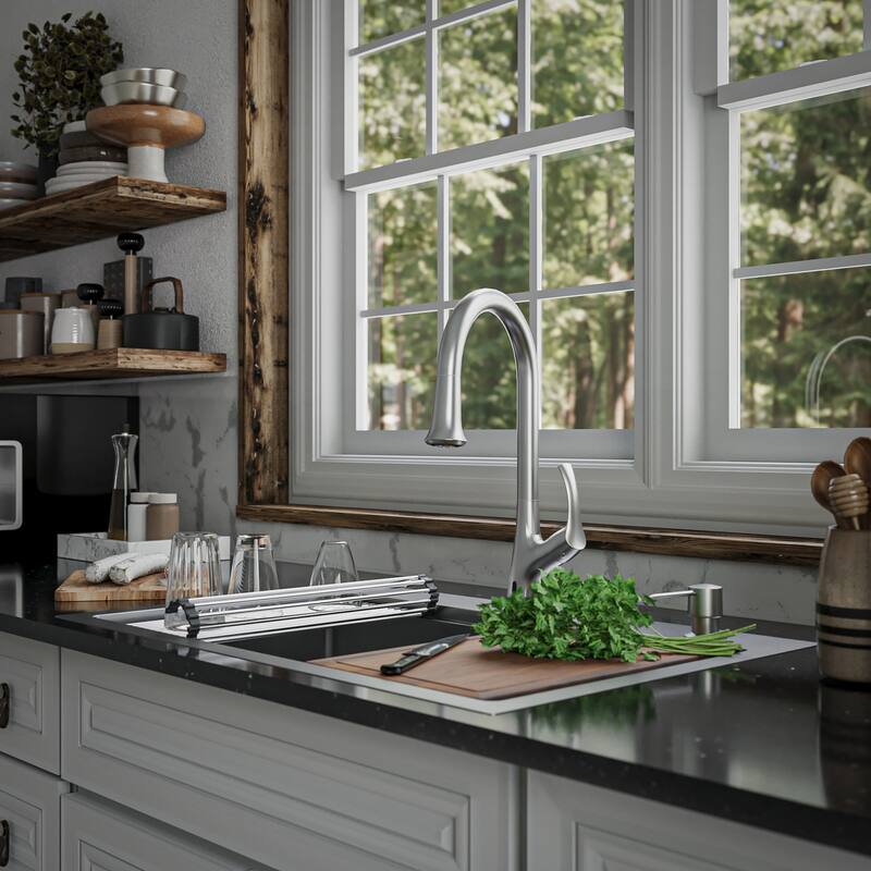 Karran Elite WST-23-PK1 Top Mount 33" Single Bowl Stainless Steel Workstation Kitchen Sink