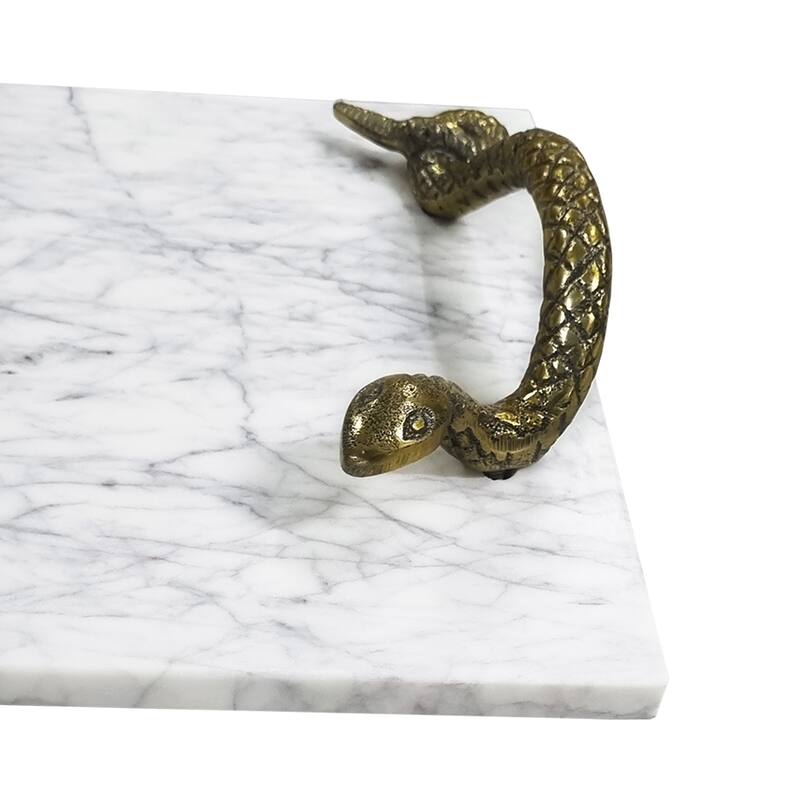 Mamba White Marble Cheese Board with Brass Snake Handles Luxury Entertaining