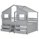 preview thumbnail 24 of 26, Full Size House-shaped Loft Bed with House Roof Frame Skylight Windows 4 Storage Drawers Guardrails and Stairs for Kids' Room