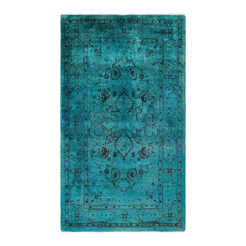 Overton Hand Knotted Wool Vintage Inspired Modern Contemporary Overdyed Blue Area Rug - 3' 1" x 5' 4"