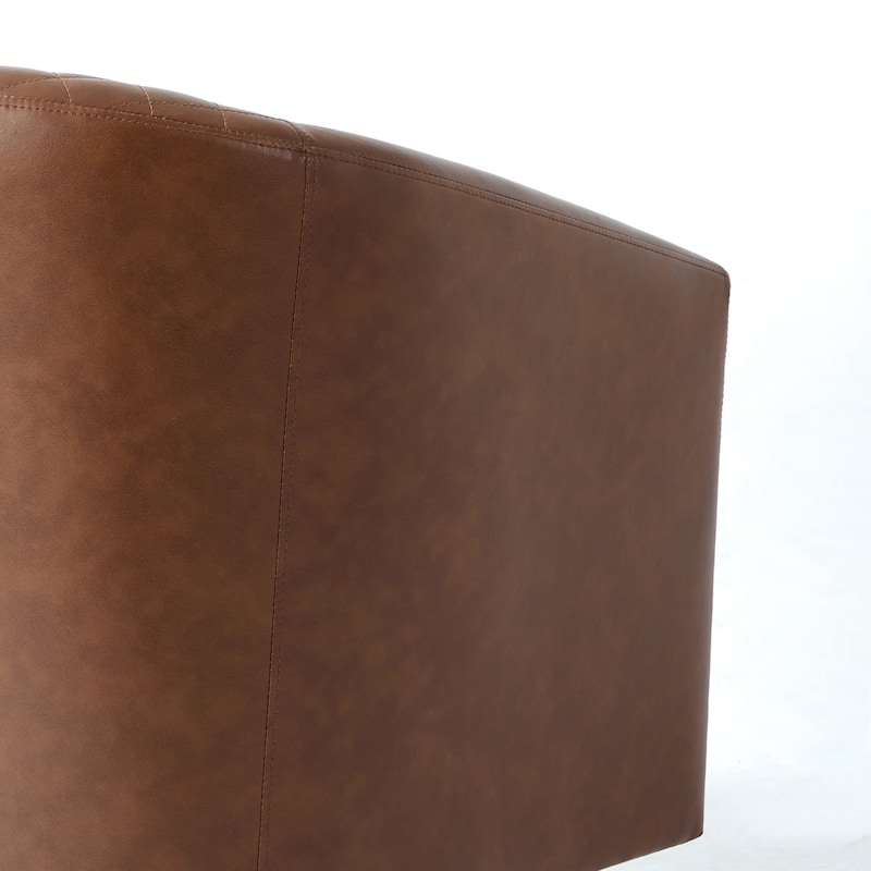 2 Set Tufted PU Vegan Leather Swivel Barrel Chair with Nailheads Trim