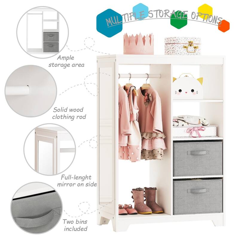 COSTARS Kids Dress up Storage with Mirror and Storage Bin,Play Armoire Dresser with Mirror, Pretend Storage Closet