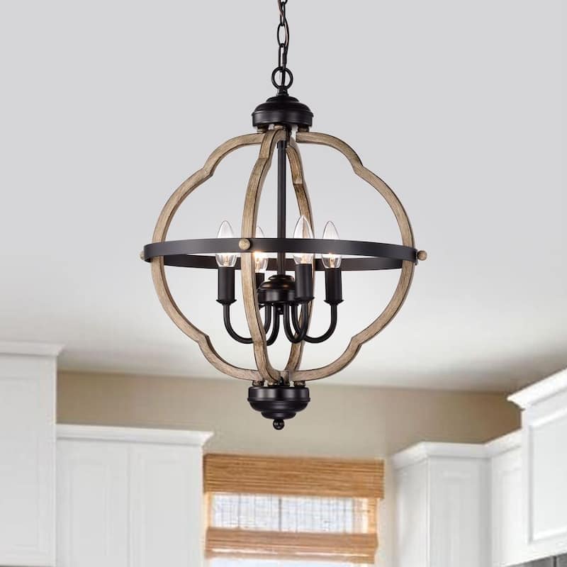 Allario 4 Light Antique Distressed Wood Candle Style Metal Chandelier - Antique Wood
