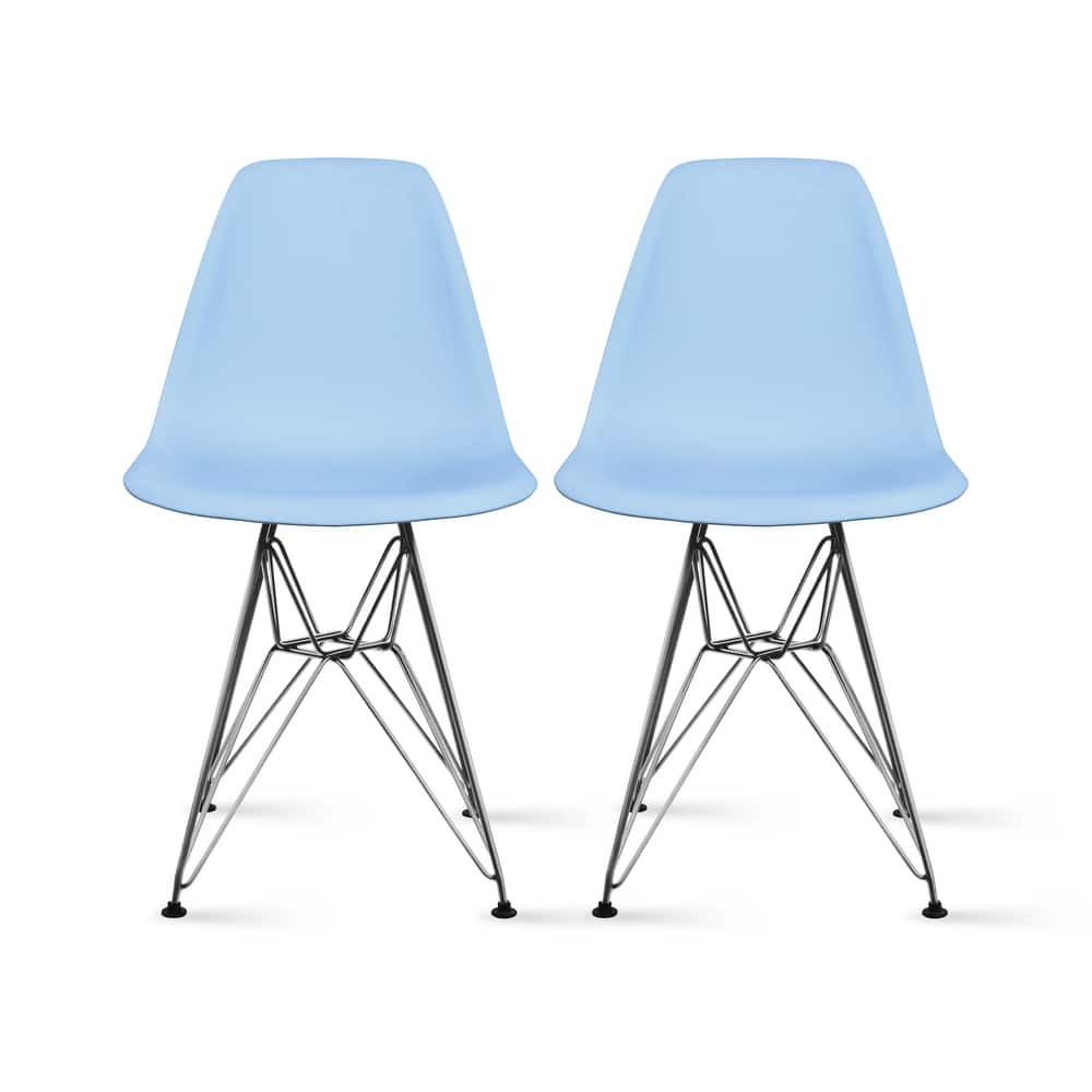 Set of 2 Modern Colorful DSW-Style Armless Dining Chairs - UV‑Resistant Molded Plastic Shells on Chrome Eiffel Legs for Kitchen