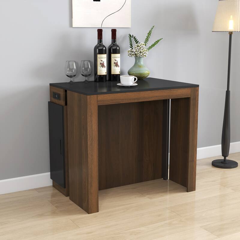 Contemporary Expandable Dining Table with Built-In Power Outlet‌ – Versatile Space-Saving Design with Storage