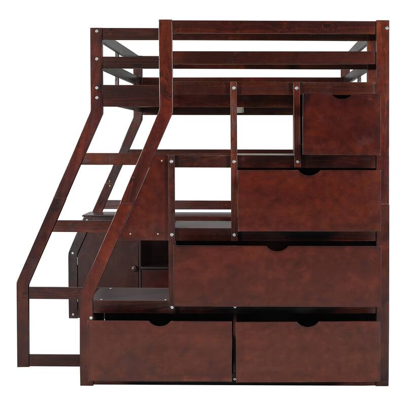 Twin/Full Size Loft Bed with 7 Drawers, 2 Shelves, and Desk for Children's Bedrooms, Small Space, Pinewood Frame
