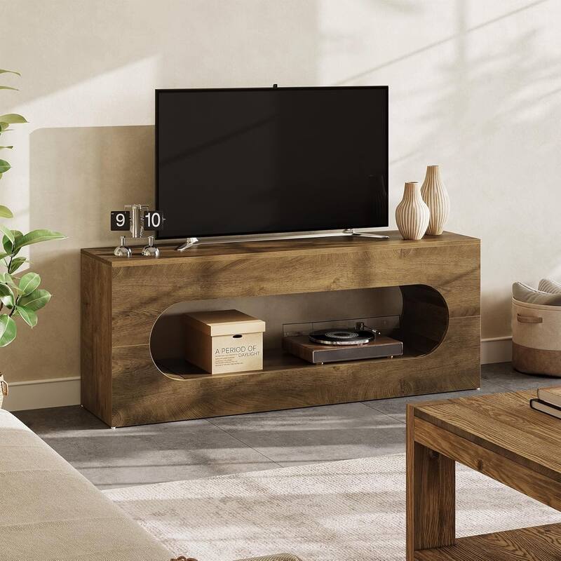 63" Entertainment Center for TVs up to 65 Inches, Wooden TV Console with Large Open Storage for Living Room