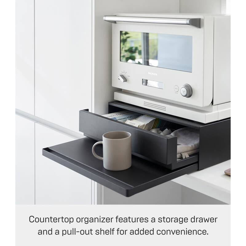 Yamazaki Home Countertop Drawer with Pull-Out Shelf, Steel, Holds 37 lbs - L 15.47 x W 17.72 x H 5.31 inches