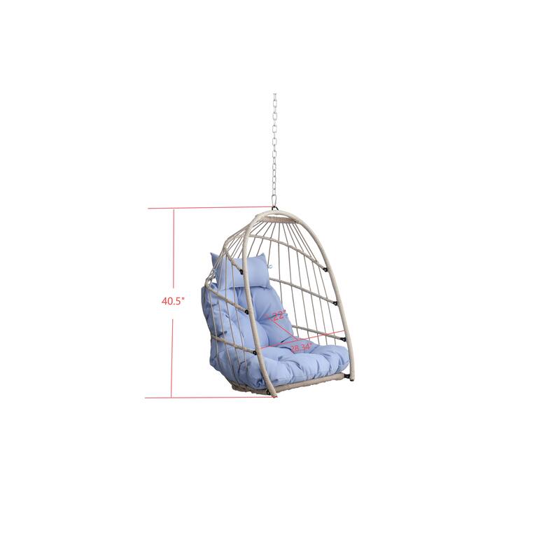 Foldable PE Wicker Hanging Chair with Removable Cushion and Weather-Resistant Design (Outdoor/Indoor Use)
