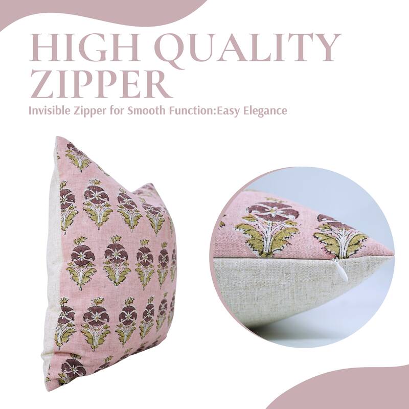 Fabdivine Floral Cushion Cover Viscose Linen for Sustainable Home Gifts Rectangle 14x36 Inch Farmhouse Pillowcase, Mor Mukut