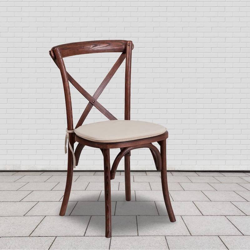 2 Pk. Stackable Wood Cross Back Chair with Cushion - Mahogany