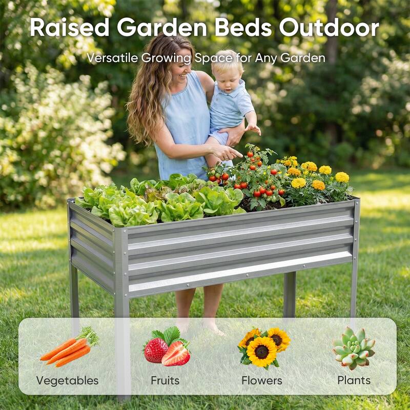Pocassy Outdoor Metal Raised Garden Bed Planter Box for Vegetables.