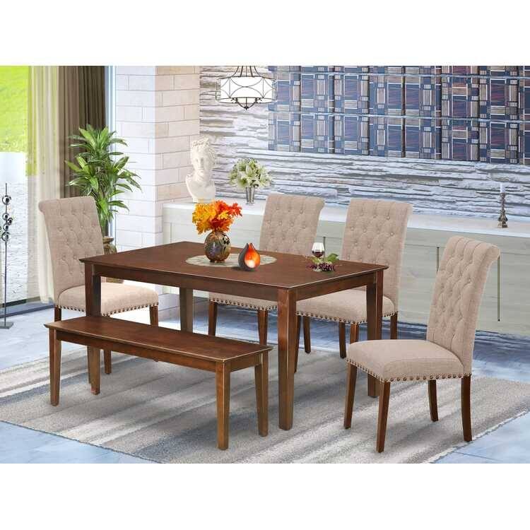 6-Piece Dining Set - Rectangle Table, 4 Parson Chairs & Bench - Antique Appeal, Mahogany Finish - 60