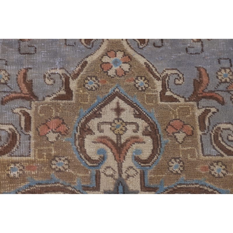 Blue Distressed Tabriz Persian Vintage Rug Hand-Knotted Wool Carpet - 7'4" x 10'3"