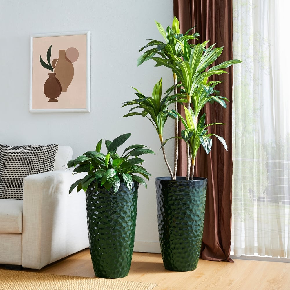 Glitzhome 23.75"H Set of 2 Oversized Tall Planter Honeycomb Textured Gradient Blue/Green/Red Flower Pots for Indoor Outdoor