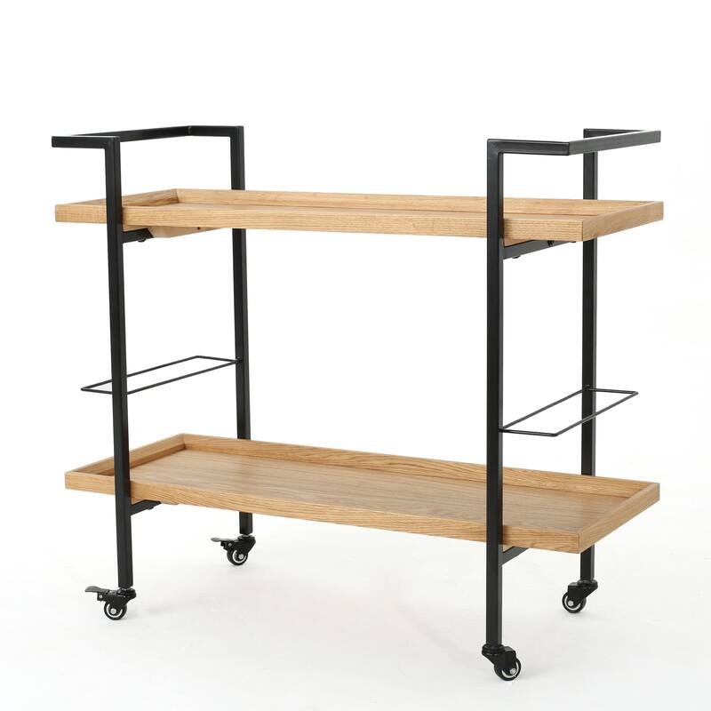 Roomfitters Modern Industrial Bar Cart with Rolling Casters and Wine Bottle Holders, Natural