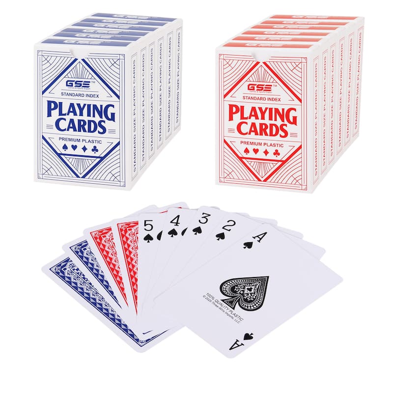 GSE 100% Waterproof Plastic Playing Cards, Poker Size - Standard Regular Index - 12-Deck