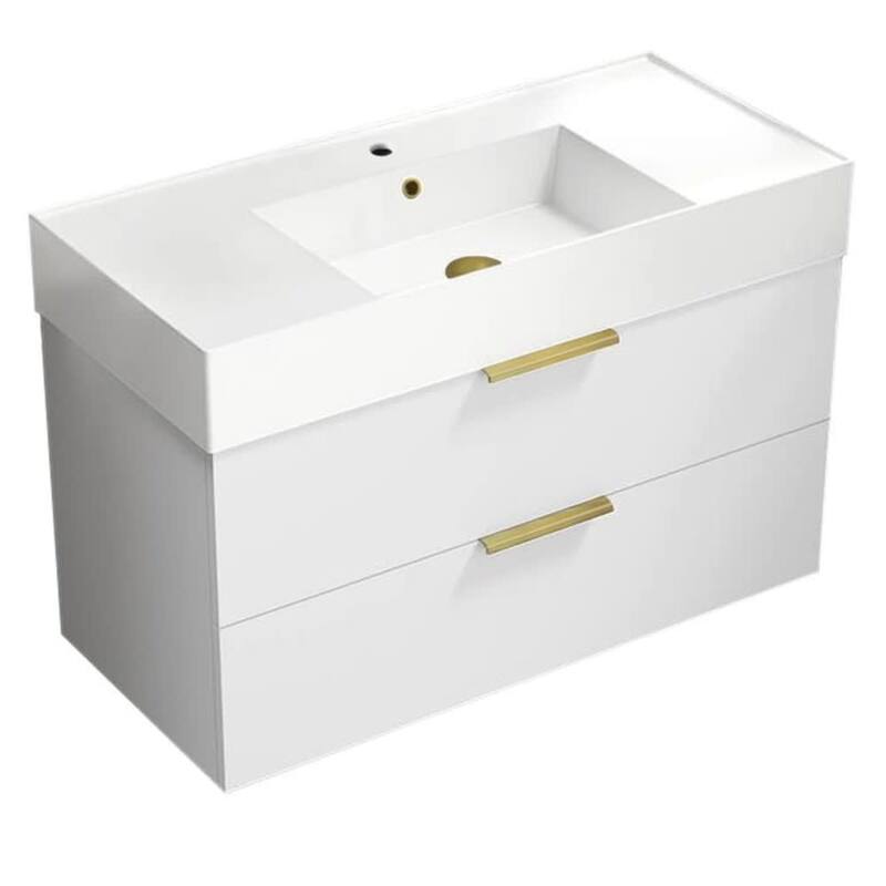 Nameeks Derin-4018-W Derin 40" Wall Mounted Single Basin Vanity Set - Glossy White / Matte Gold - Painted
