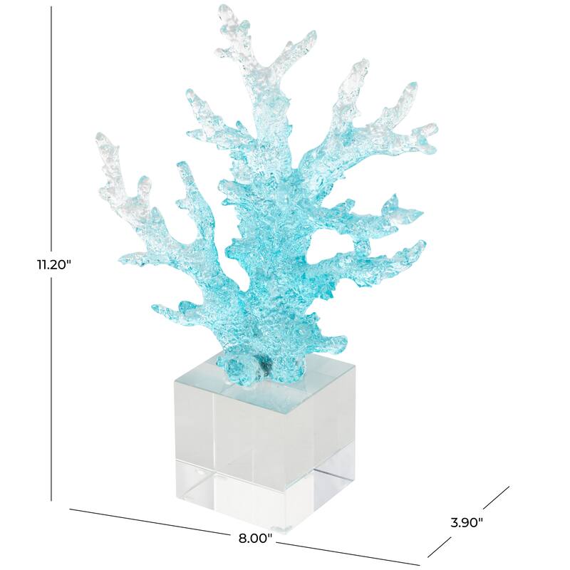 Blue Glass Ombre Coral Decorative Sculpture with Clear Square Base