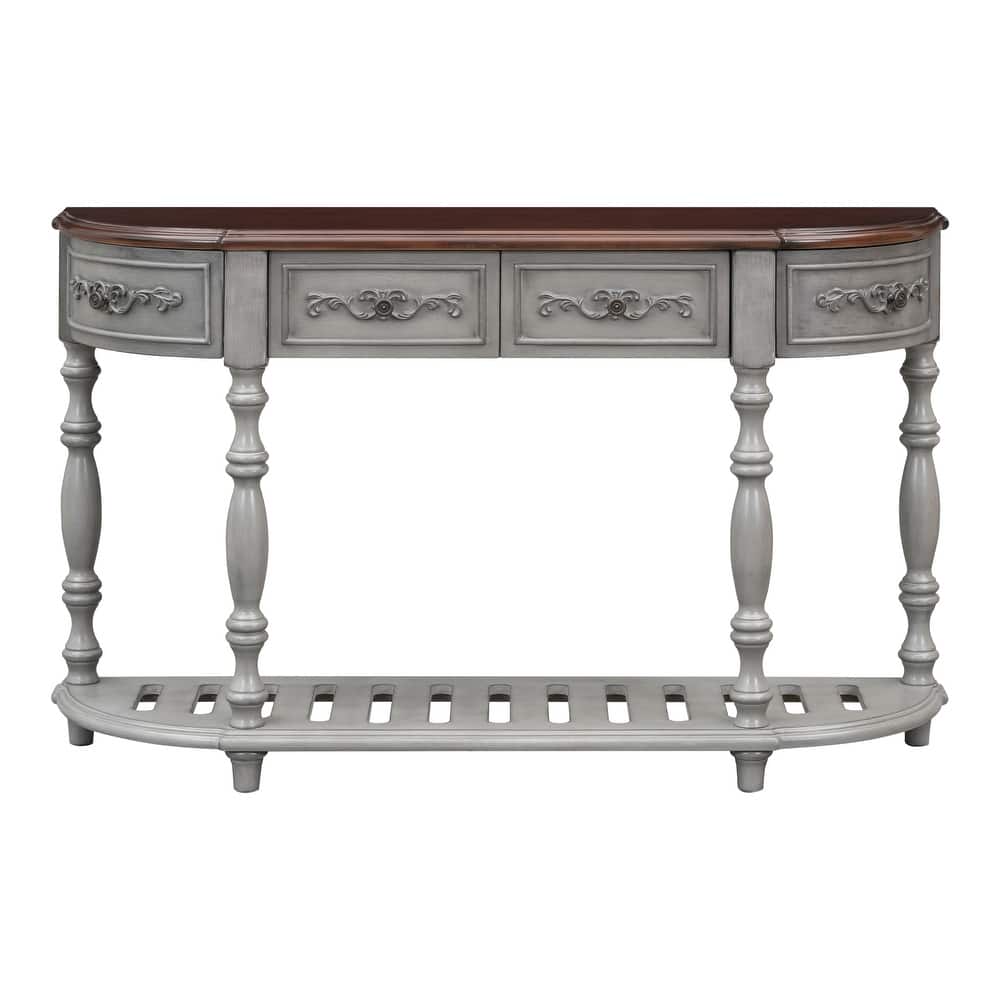 Classic Curved Entryway Console Table with 4 Drawers and 1 Bottom Shelf, 52 Inch Living Room Console Table Sofa Table