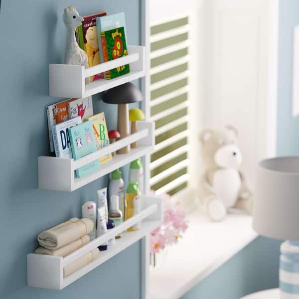slide 2 of 7, Wallniture Bambini Shelves for Wall Decor, Bookshelf for Wall, Chic Bathroom Wall Shelves, Kitchen Shelf Rack, Set of 3, White