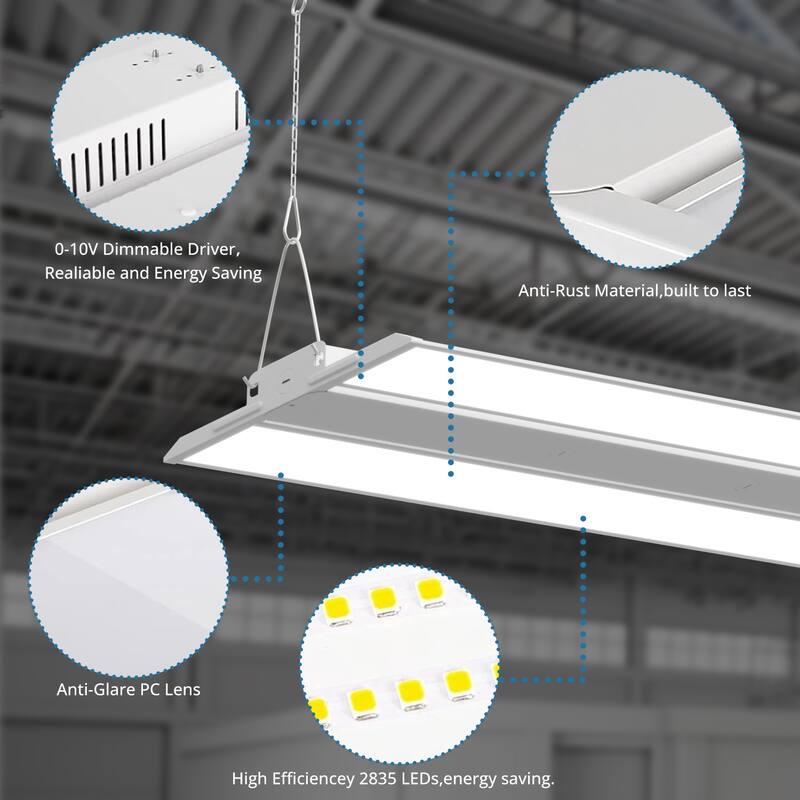 2 Pack 2FT LED Linear High Bay Shop Light, 150W LED Shop Light, 19500lm 130LM/W, 100-277V, 0-10V Dim, 5000K