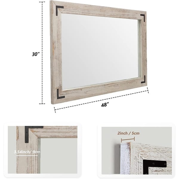 dimension image slide 2 of 5, Rustic Wooden Framed Wall Mirror, Natural Wood Bathroom Vanity Mirror