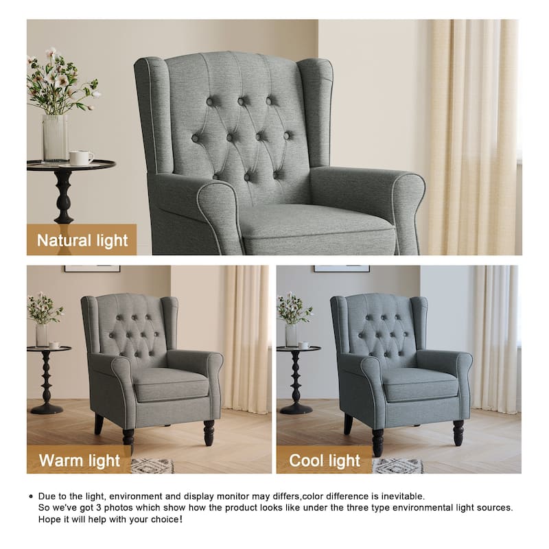 Button-Tufted Accent Chair Wingback Armchair - 38"H