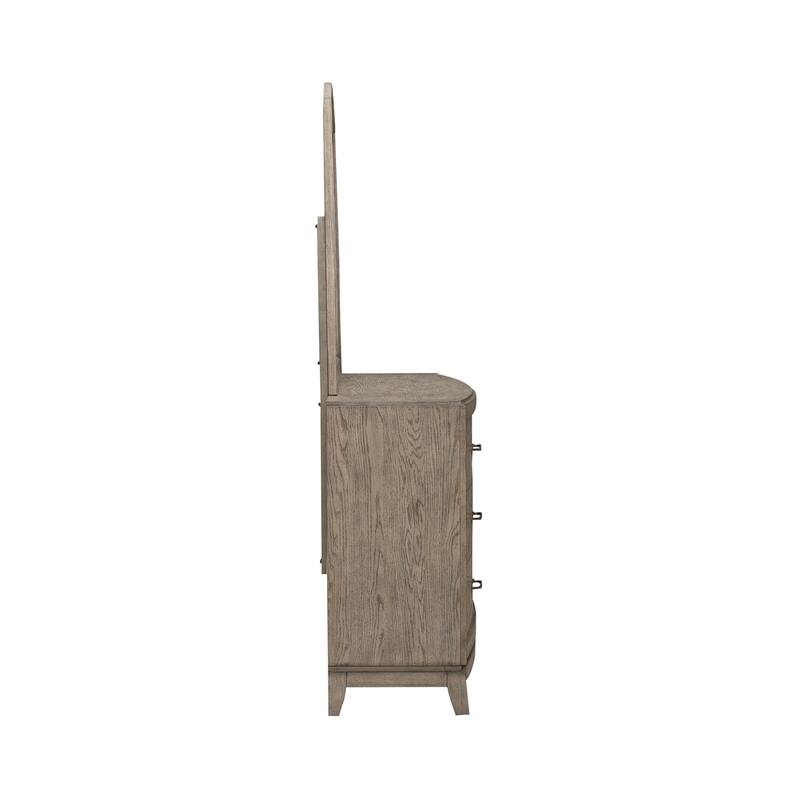 Avalon Burnished Beige Oak Panel Storage Bed with Dresser, Mirror, Chest Bedroom Set - King, Queen