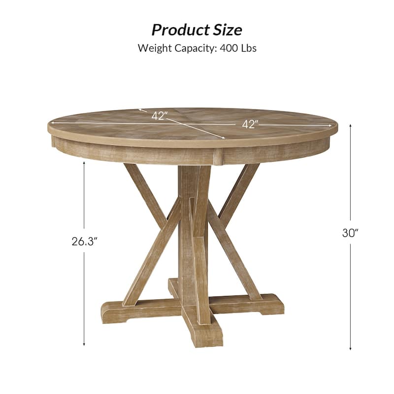 Felicia Farmhouse Natural Solid Wood Round Cross-buck Base Dining Table for 4 by HULALA HOME