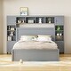 preview thumbnail 33 of 46, Queen Size Wooden Bed w/ All-in-One Storage Cabinet, Sockets & 4 Drawers