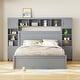 preview thumbnail 19 of 46, Versatility Queen Size Platform Bed with All-in-One Cabinet, Wooden BedFrame w/ Sockets, Shelf & 4 Drawers for Kids/Teens/Adults