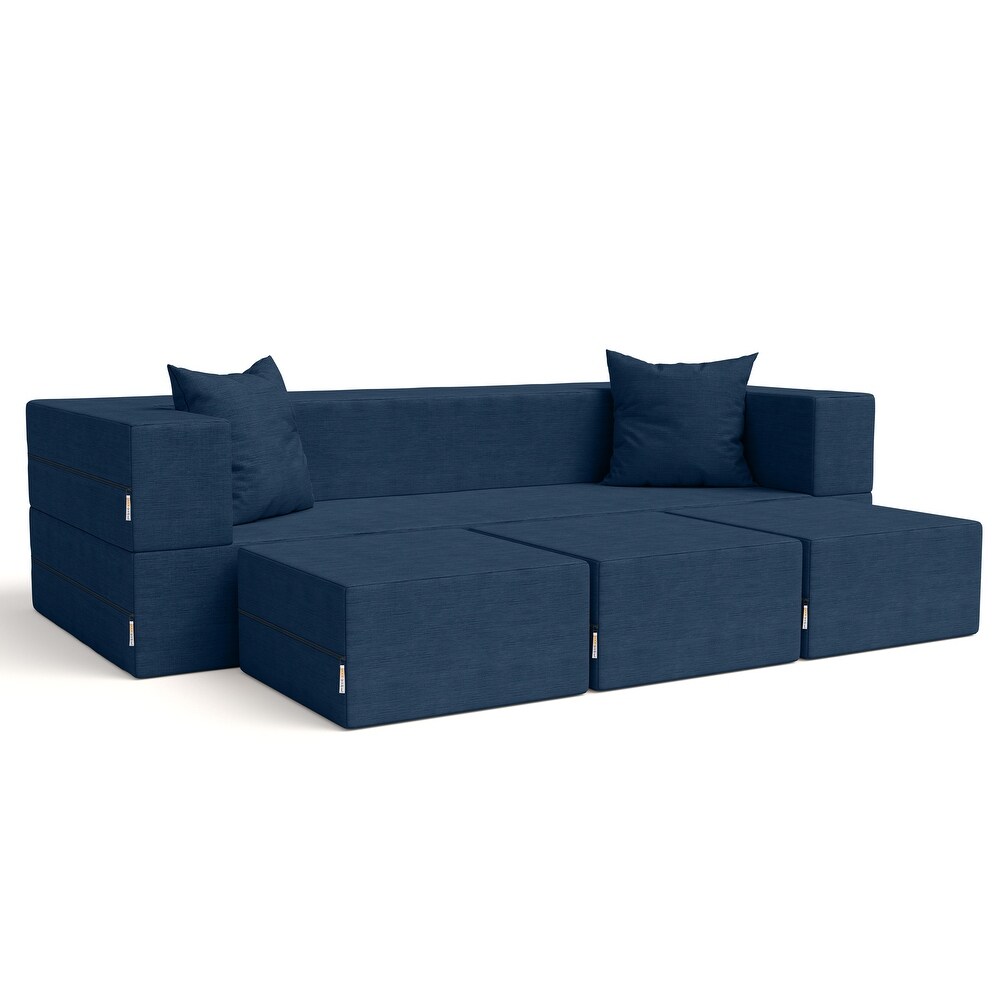 Porch & den california king top convertible sleeper sofa and ottomans