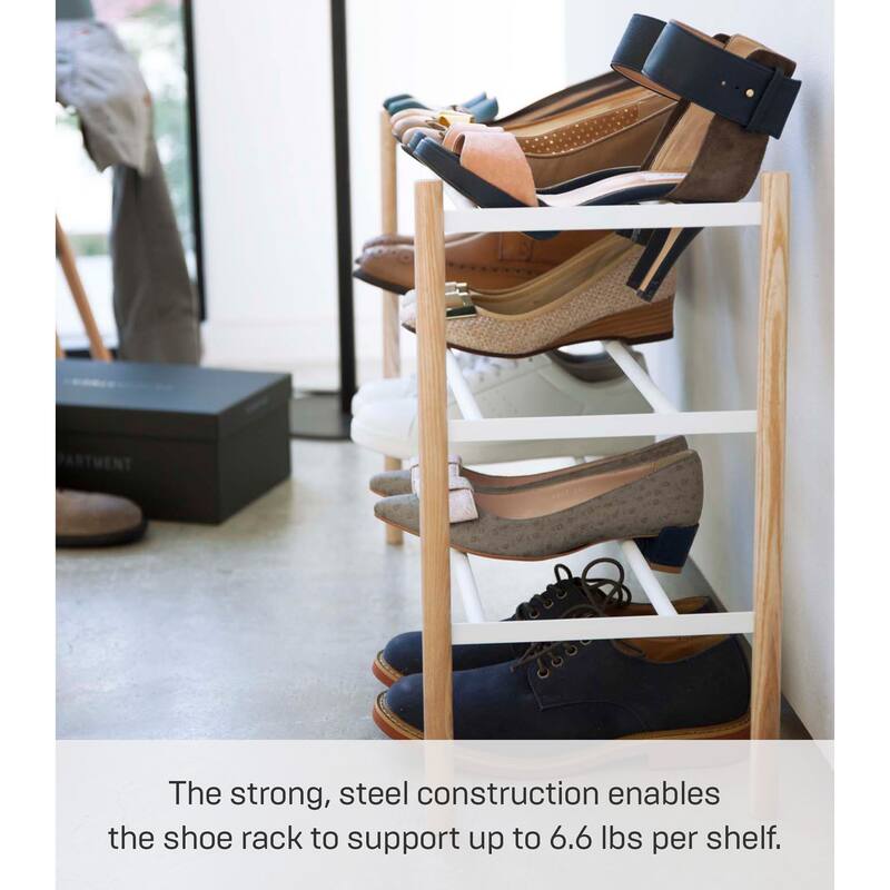 Yamazaki Home Expandable Shoe Rack, Steel, Holds 12 to 16 shoes, Holds 19.8 lbs, Expandable