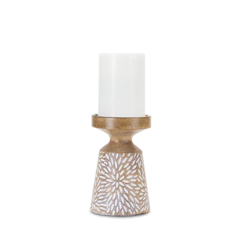 Etched Starburst Pillar Candle Holders 12.25" Brown and White Set of 3