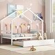 preview thumbnail 1 of 10, White Twin Size Pine Wood House-shaped Bed with Trundle and Roof for Kids, Boys and Girls White