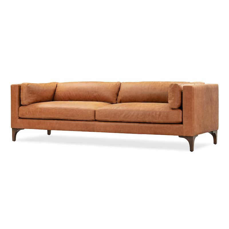 Poly & Bark Argan 93" Sofa in Cognac Tan - Full Grain Genuine Italian Leather