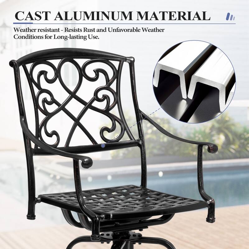 Set of 2/4 Outdoor Cast Aluminum Swivel Bar Stools with Sunbrella Fabric Cushion