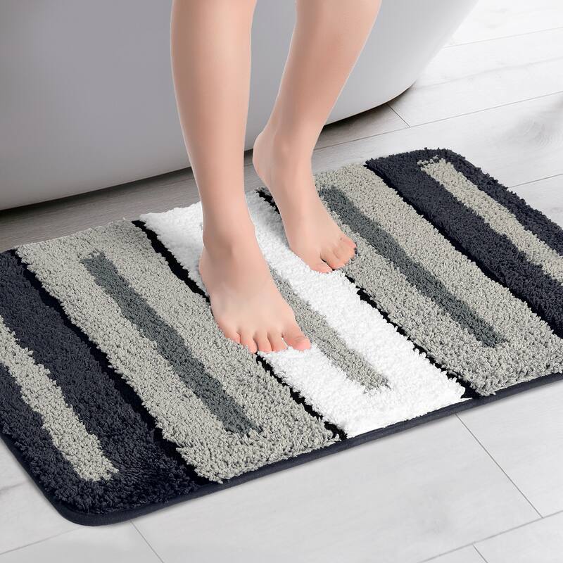 Grey Bathroom Rug, Soft Bath Mat Non Slip Ultra Water Absorbent Bath Carpet Quick Dry Bathroom Floor Mat - Stripes-3 - 20" x 32"