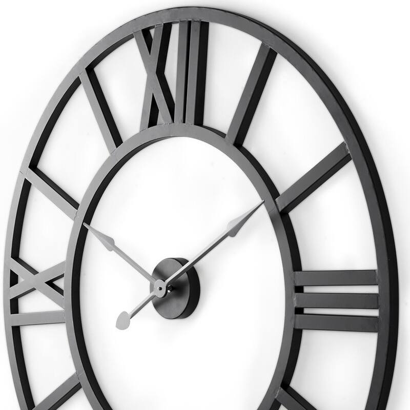HomeRoots 30" Black Iron Analog Round Wall Clock - 30.00 in. x 30.00 in. x 1.63 in.