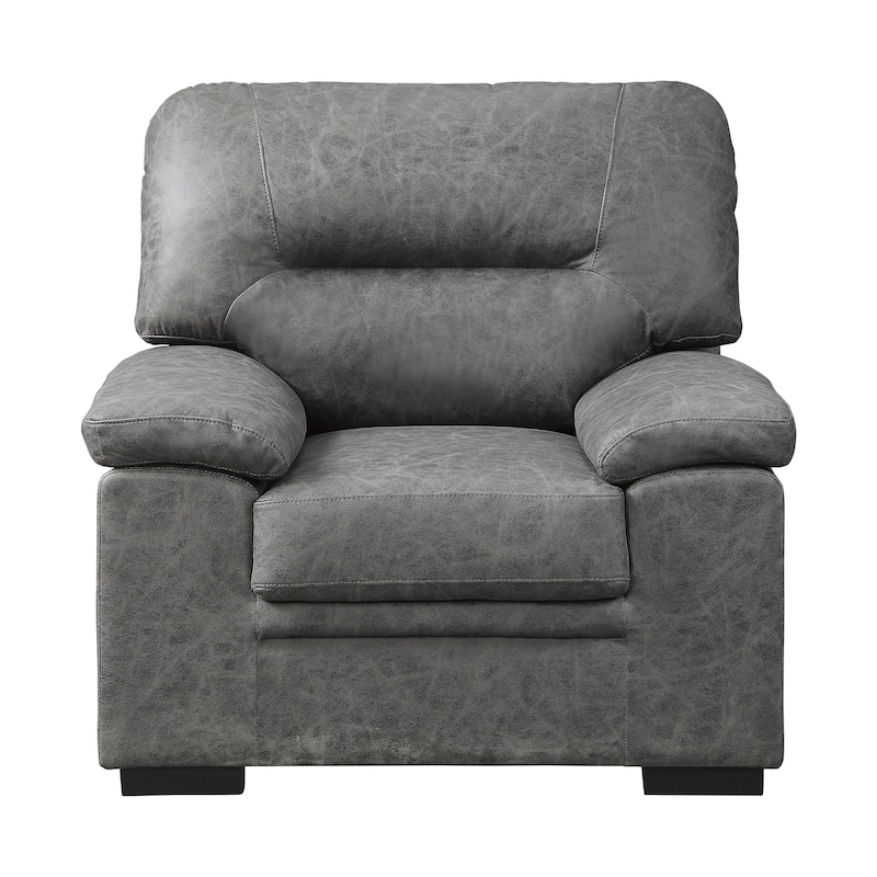 Gian 36 Inch Accent Chair, Soft Dark Gray Microfiber, Pillow Top Armrests
