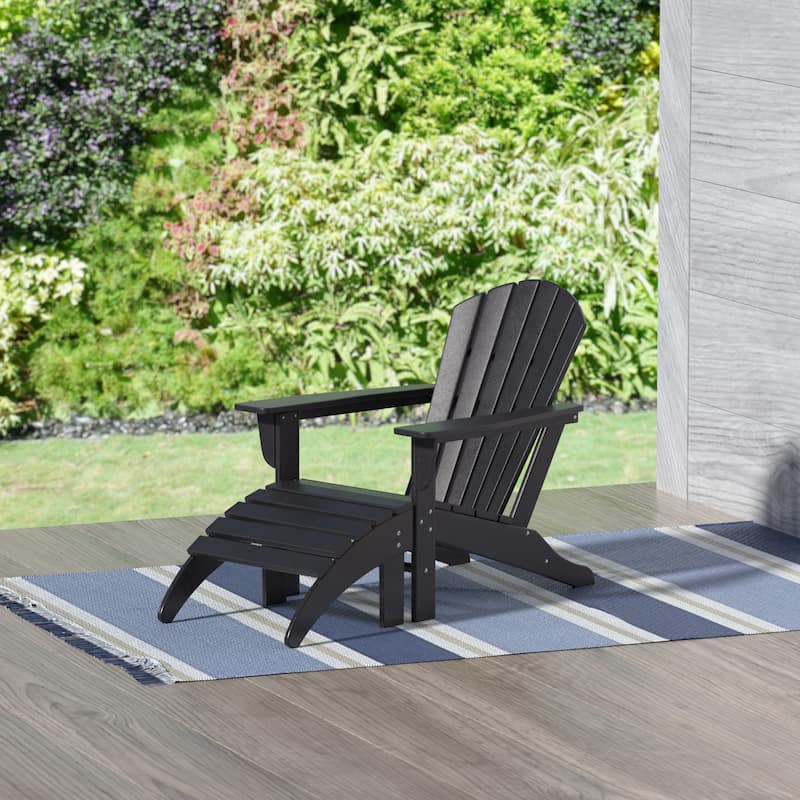 Altura Classic Outdoor Eco-Friendly All Weather Adirondack Chair with Ottoman (2-Piece Set) - Black