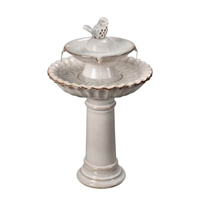 2-Tier Ceramic Outdoor Garden Fountain - 26.5" - Cream