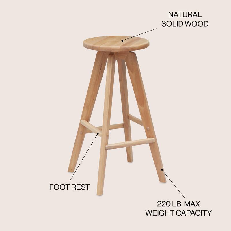 Ceren Round Solid Wood Backless Stool, By JONATHAN Y
