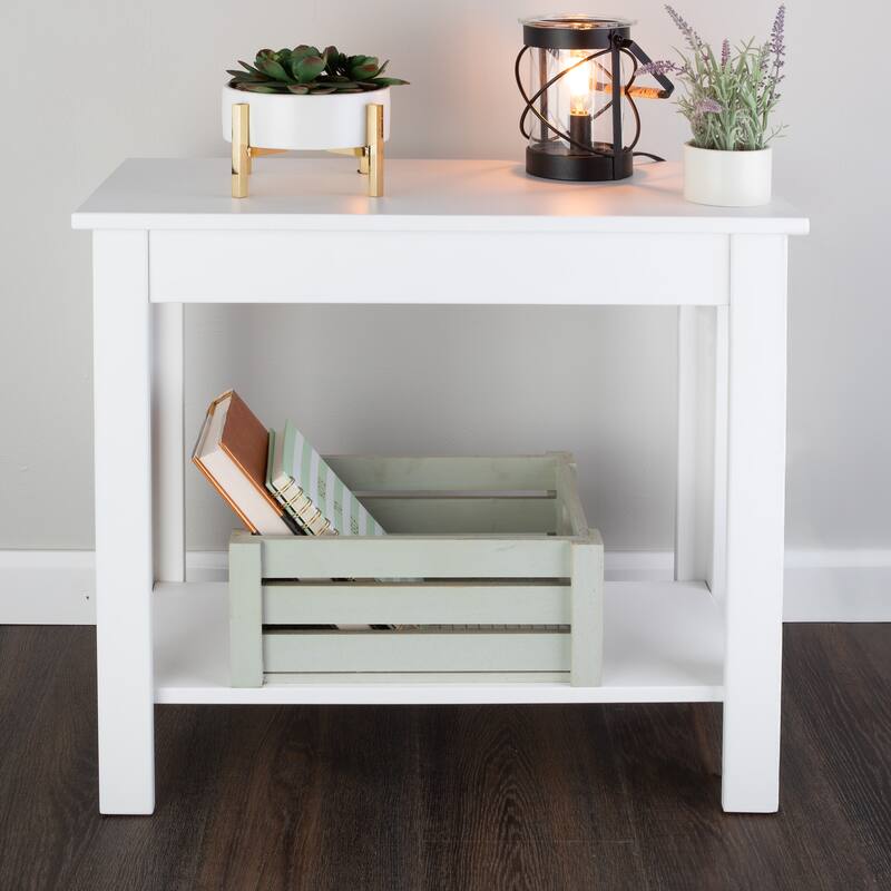 Lavish Home Narrow Side Table with Charging Station and Storage Shelf - White