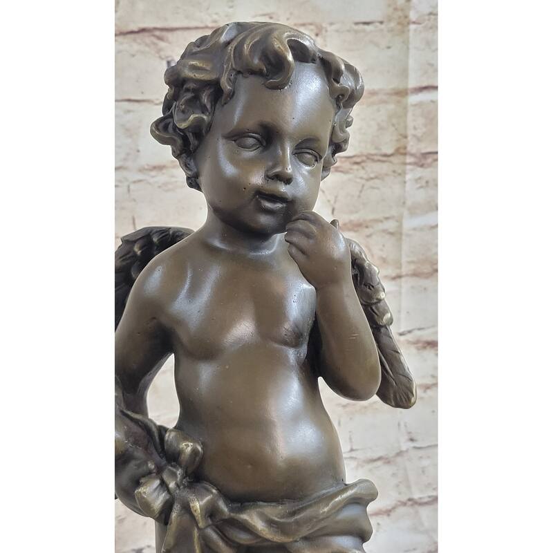 Handmade French Cherub Bronze With Wings Art Nouveau Lost Wax Figurine Figure
